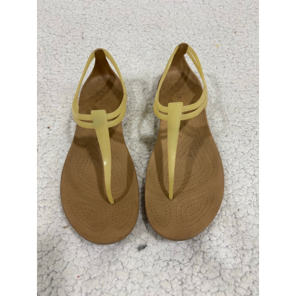 Crocs Isabella Yellow T-Strap Sandals Womens 10 Casual Coastal Summer Beach - Picture 2 of 10